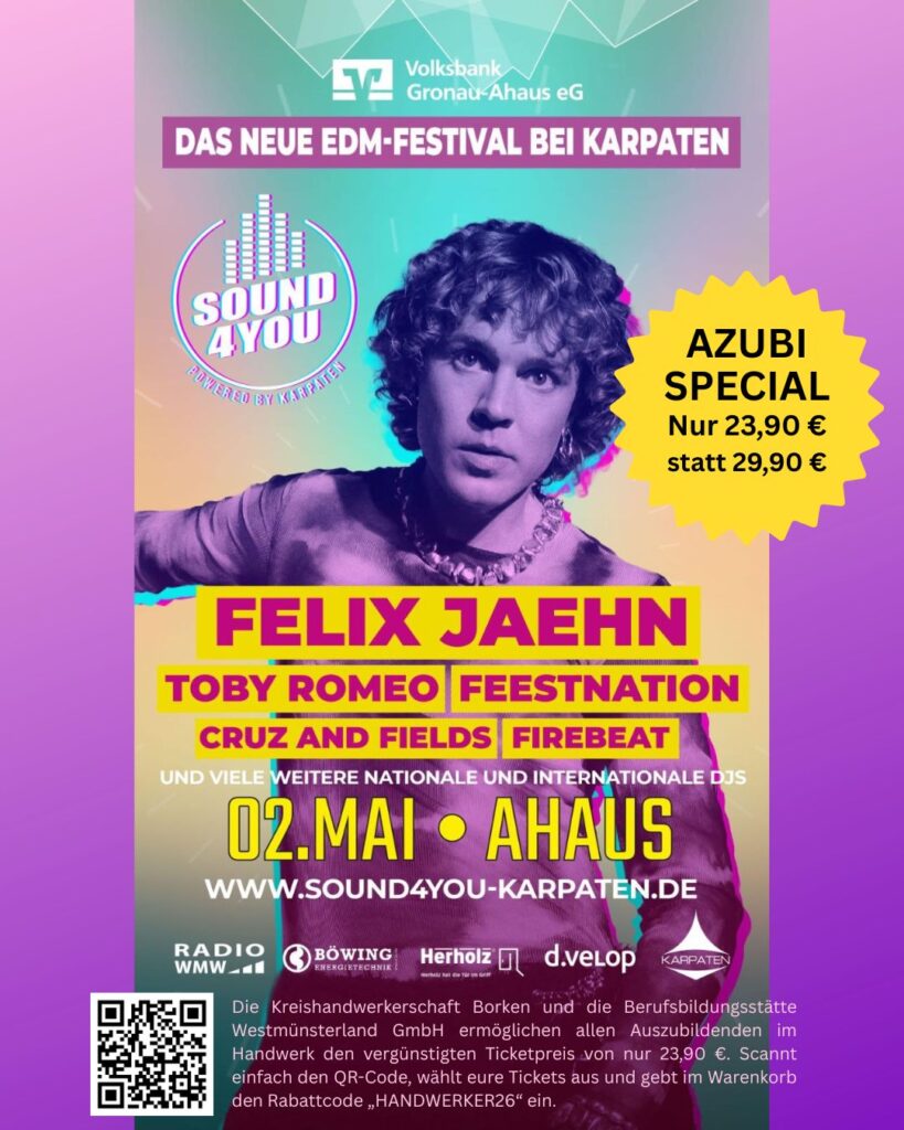 Weltstar Felix Jaehn live in Ahaus – exklusiver Azubi-Rabatt
